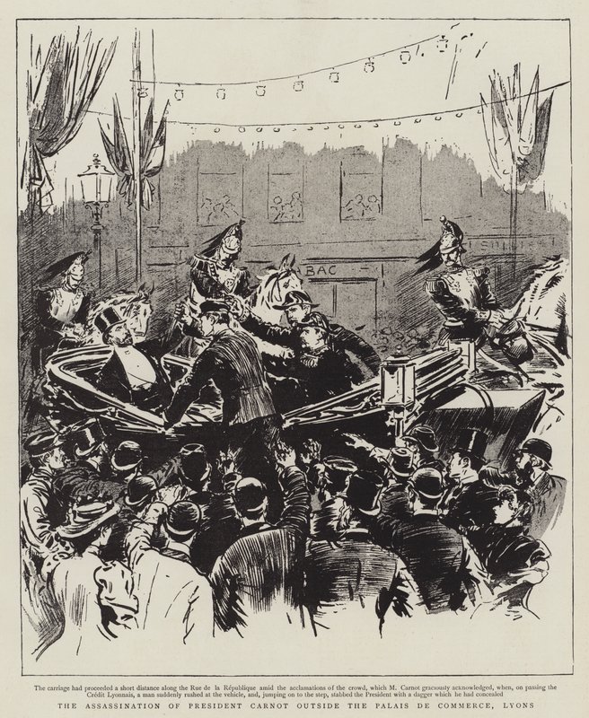 El asesinato del presidente Carnot fuera del Palais de Commerce, Lyon de English School