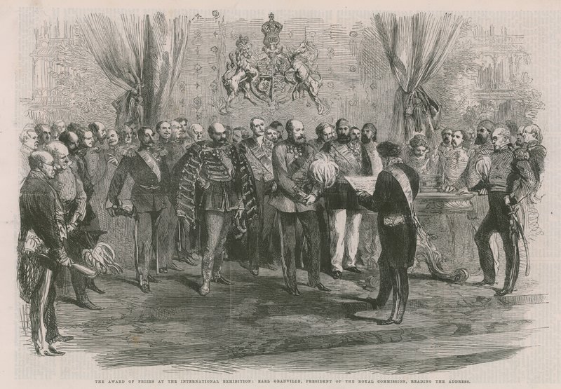 La entrega de premios en la Exposición Internacional; Earl Granville leyendo el discurso de English School