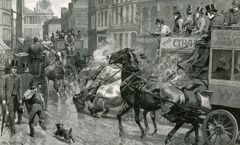 La batalla de las calles de Londres - Ludgate Hill en un día resbaladizo de English School