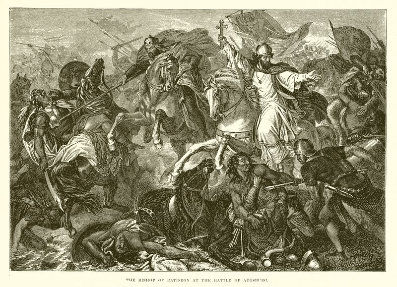 El obispo de Ratisbona en la batalla de Augsburgo de English School