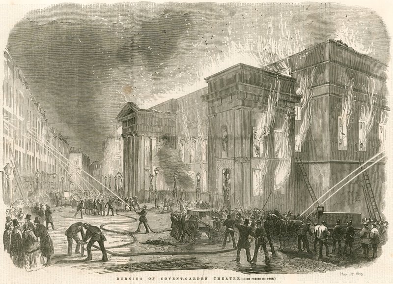 El incendio del Teatro Covent Garden, Londres, en la mañana del 5 de marzo de 1856 de English School