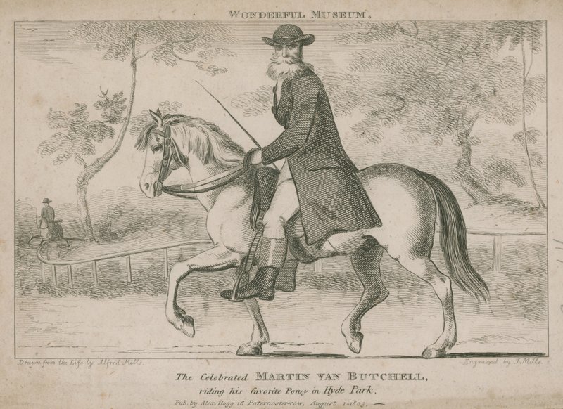 El célebre Martin Van Butchell montando su pony favorito en Hyde Park de English School