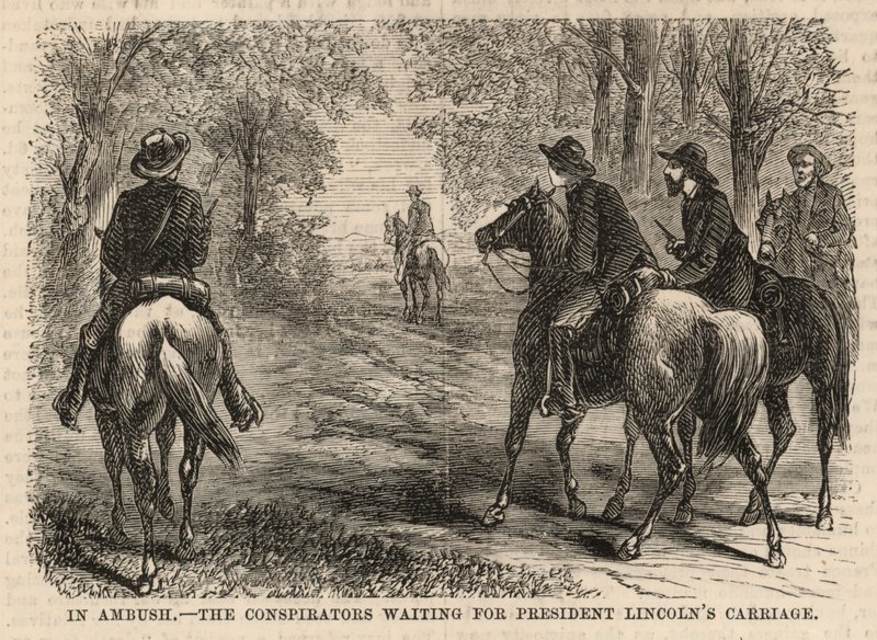 Los conspiradores esperando el carruaje del presidente Lincoln de English School