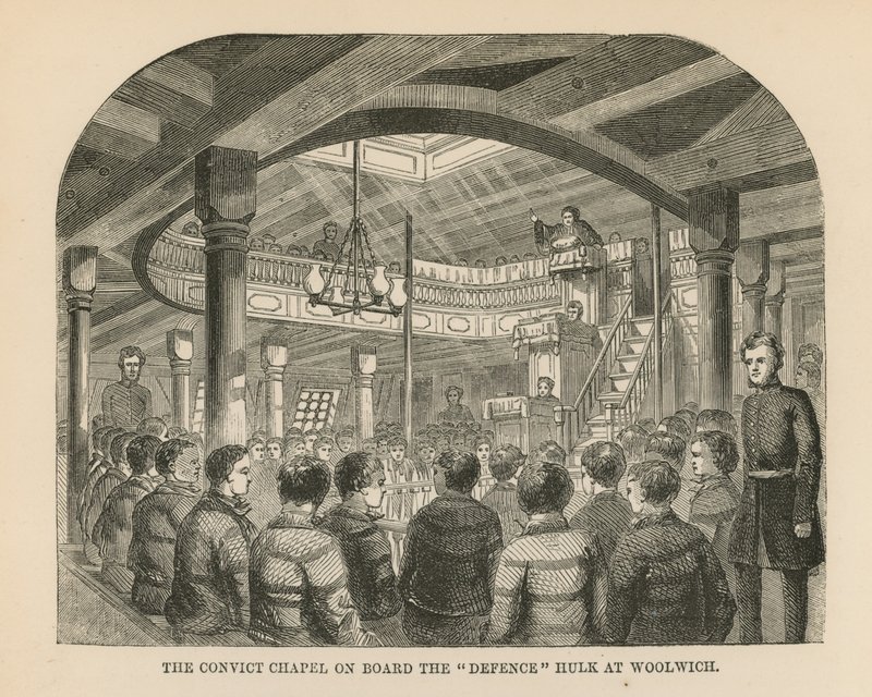 La capilla de convictos a bordo del casco Defensa de English School
