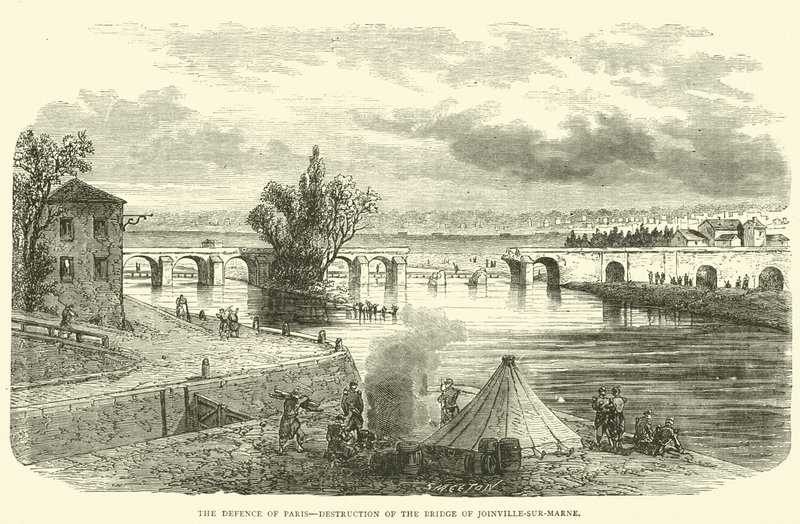 La defensa de París, destrucción del Puente de Joinville-sur-Marne, noviembre 1870 de English School