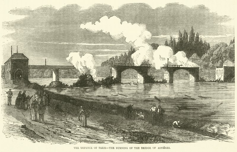 La defensa de París, el incendio del Puente de Asnieres, noviembre 1870 de English School