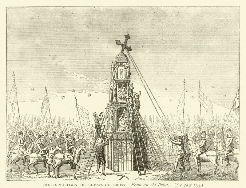 La demolición de Cheapside Cross, de una impresión antigua de English School