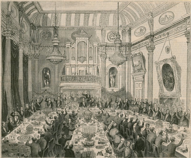 La cena ofrecida a Sir H Hardinge por la Compañía de las Indias Orientales, London Tavern, 1844 de English School