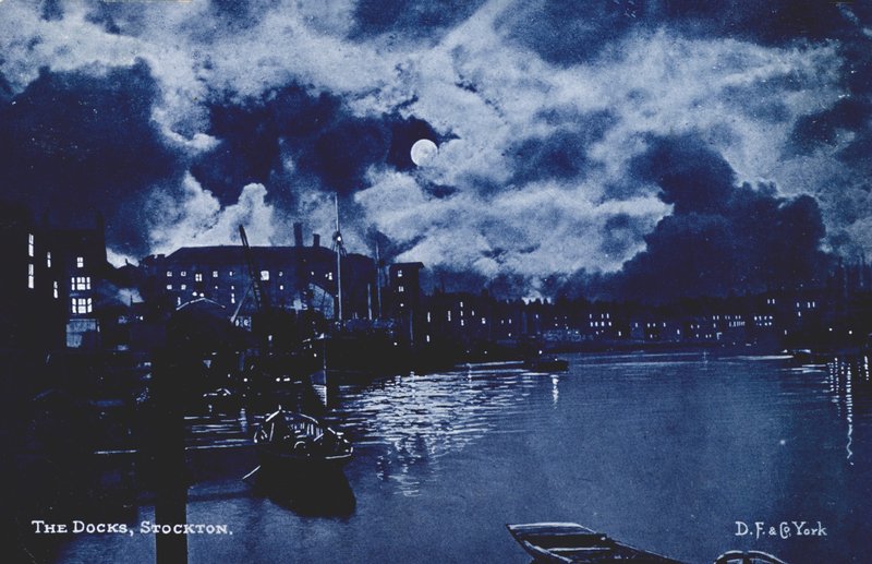 Los muelles, Stockton-on-Tees (litografía en color) de English School