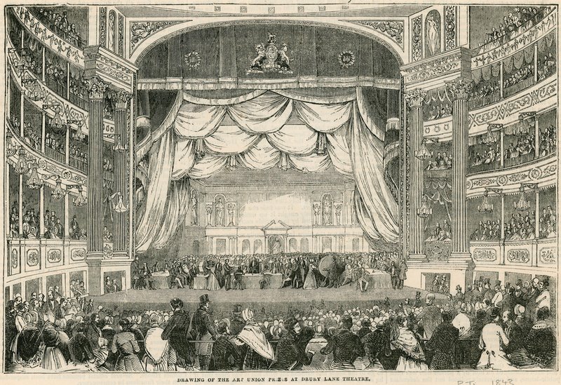 El sorteo de los premios de la Unión de Arte en el Teatro Drury Lane en 1843 de English School