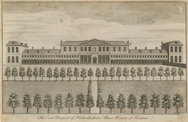 La perspectiva este de las casas de beneficencia de los Haberdashers de English School