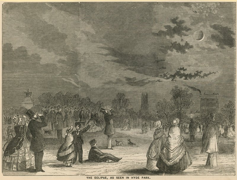 El eclipse, visto en Hyde Park, Londres de English School