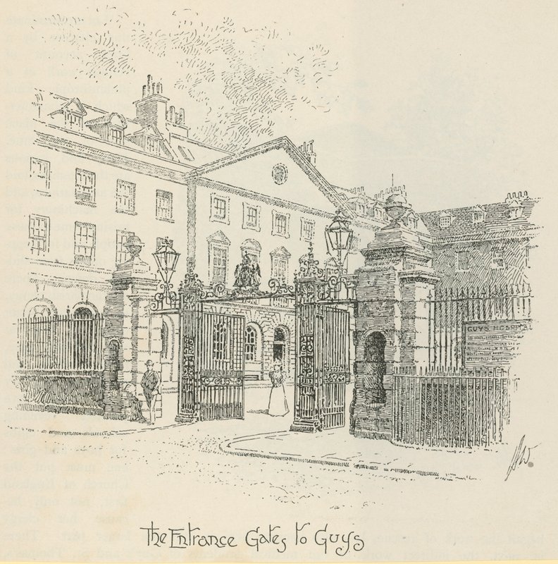 Las puertas de entrada al Hospital Guys, Londres de English School