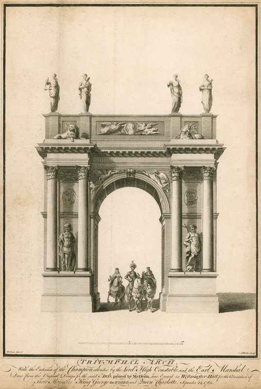 La entrada del Campeón, acompañado por el Alto Condestable y el Conde Mariscal, a través del Arco Triunfal de English School