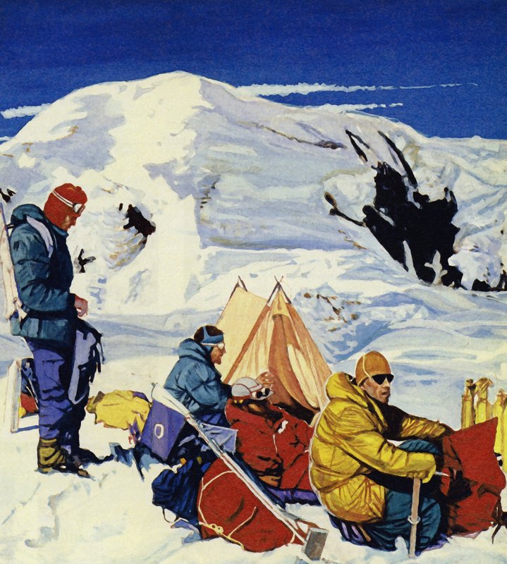 La expedición estableció ocho campamentos, el último a 2,000 pies por debajo de la cumbre de English School