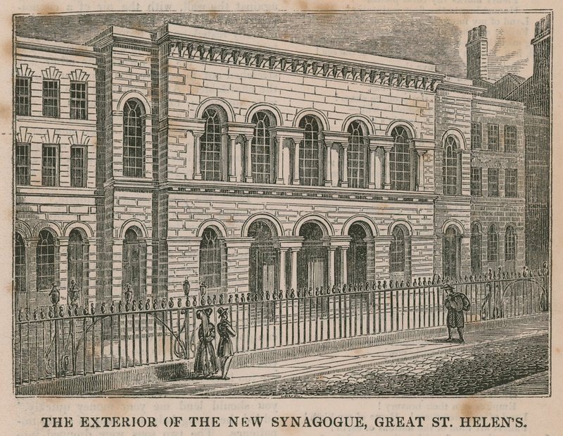 El exterior de la Nueva Sinagoga, Great St Helens, Londres de English School