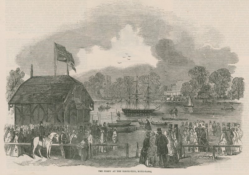 El ferry en el Serpentine, Hyde Park, Londres de English School