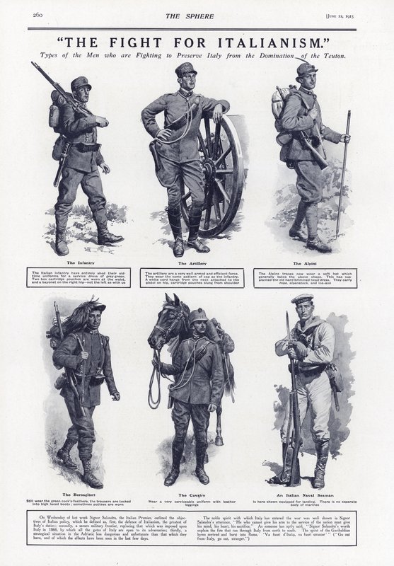 La lucha por el italianismo, Primera Guerra Mundial, 1915 de English School