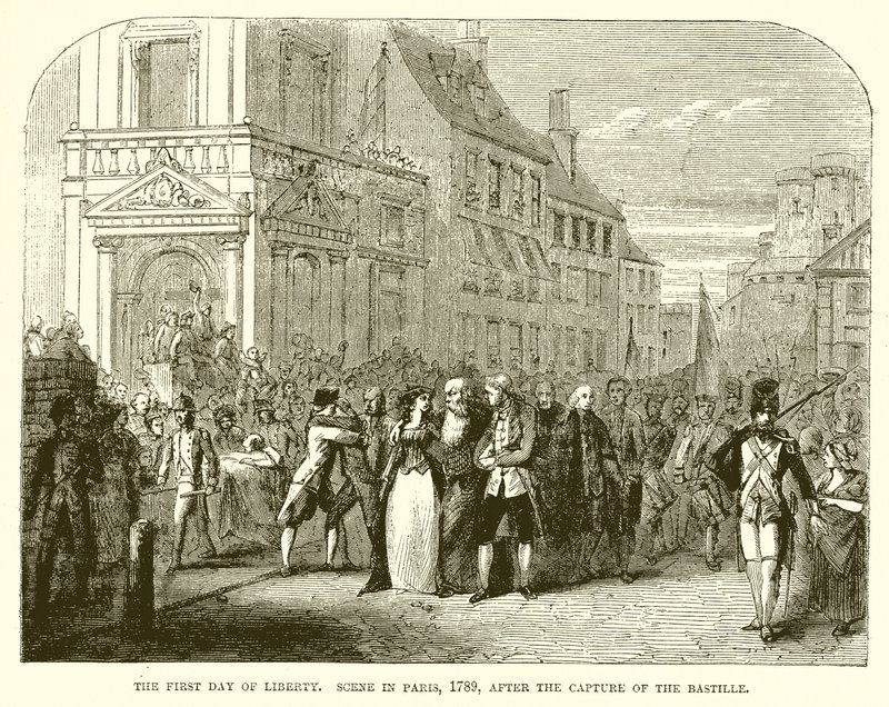 El primer día de la libertad. Escena en París, 1789, después de la captura de la Bastilla de English School