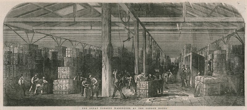 El gran almacén de tabaco en los muelles de Londres de English School