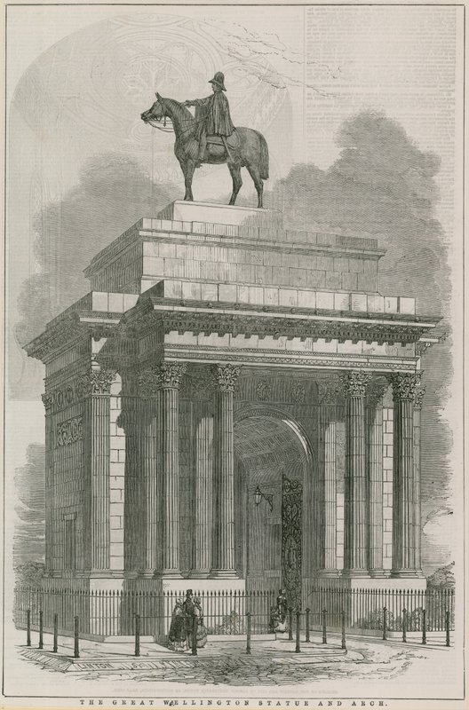 La gran estatua de Wellington y el Arco, Hyde Park Corner, Londres de English School