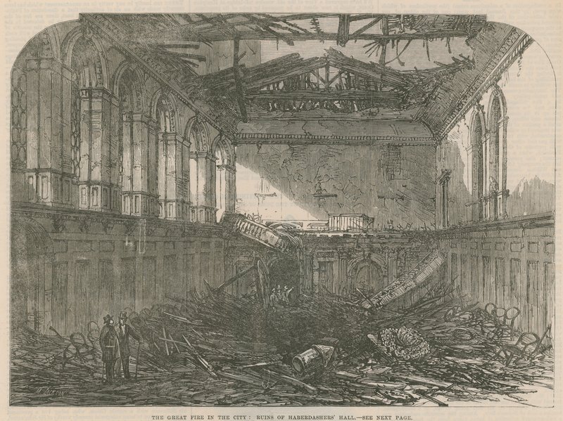 El gran incendio de la ciudad: ruinas de Haberdashers Hall de English School