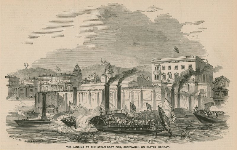 El desembarco en el muelle del barco de vapor, Greenwich, el Lunes de Pascua de English School
