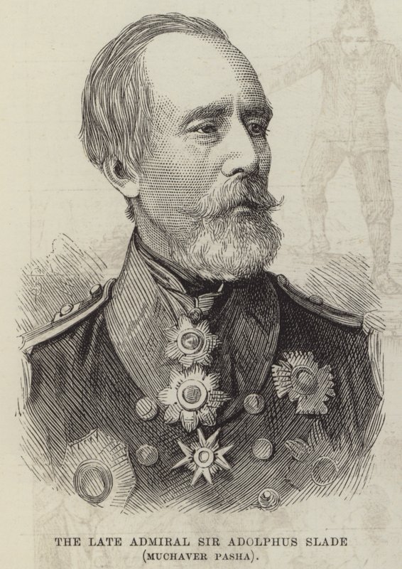 El fallecido almirante Sir Adolphus Slade, Muchaver Pasha (grabado) de English School