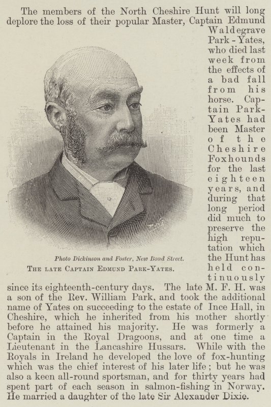 El difunto Capitán Edmund Park-Yates (grabado) de English School
