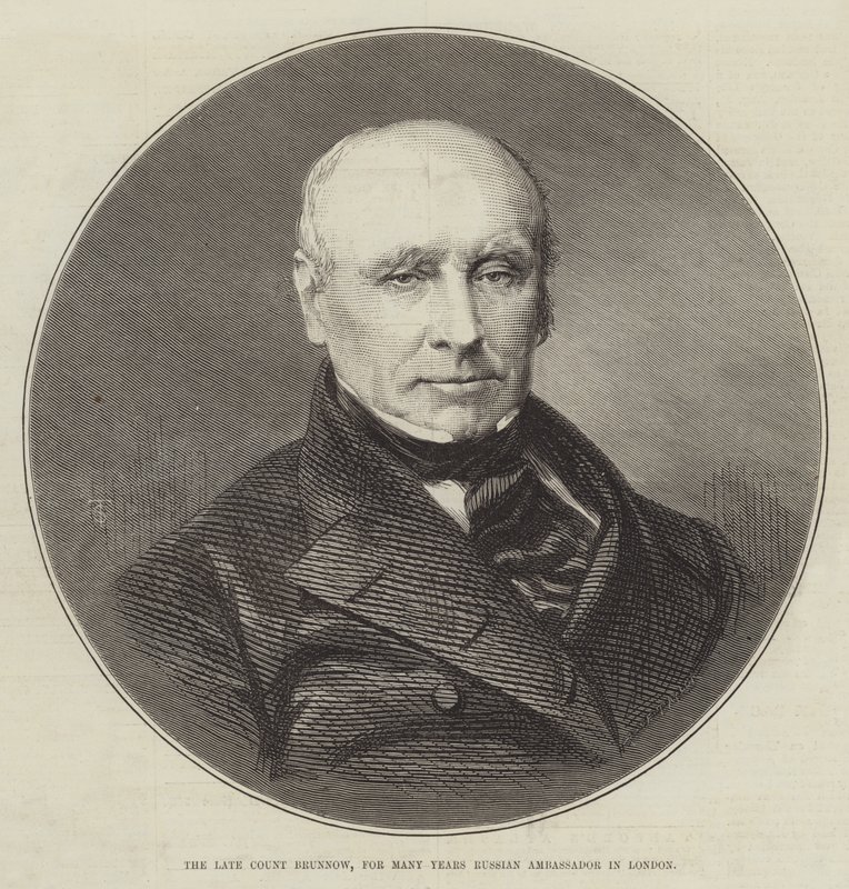 El fallecido Conde Brunnow, durante Muchos Años Embajador Ruso en Londres (grabado) de English School