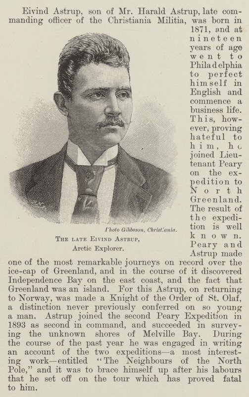 El difunto Eivind Astrup, explorador ártico (grabado) de English School