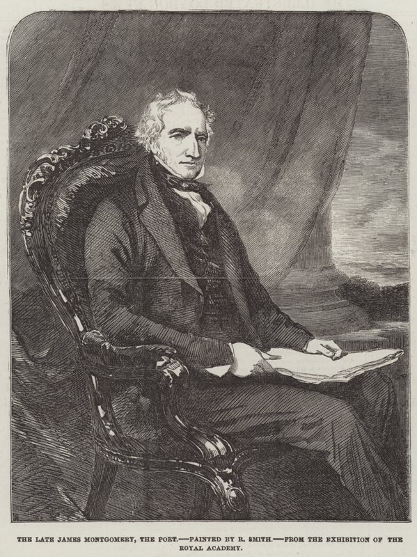 El difunto James Montgomery, el poeta (grabado) de English School