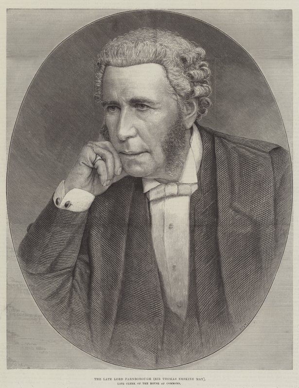 El difunto Lord Farnborough (Sir Thomas Erskine May), ex Secretario de la Cámara de los Comunes (grabado) de English School