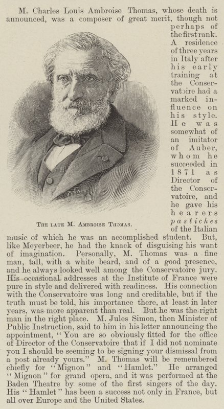El difunto M Ambroise Thomas (grabado) de English School