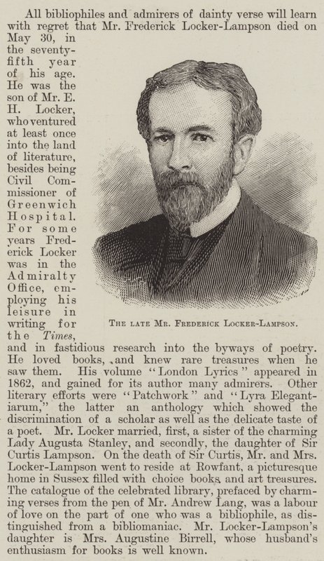 El difunto Sr. Frederick Locker-Lampson (grabado) de English School