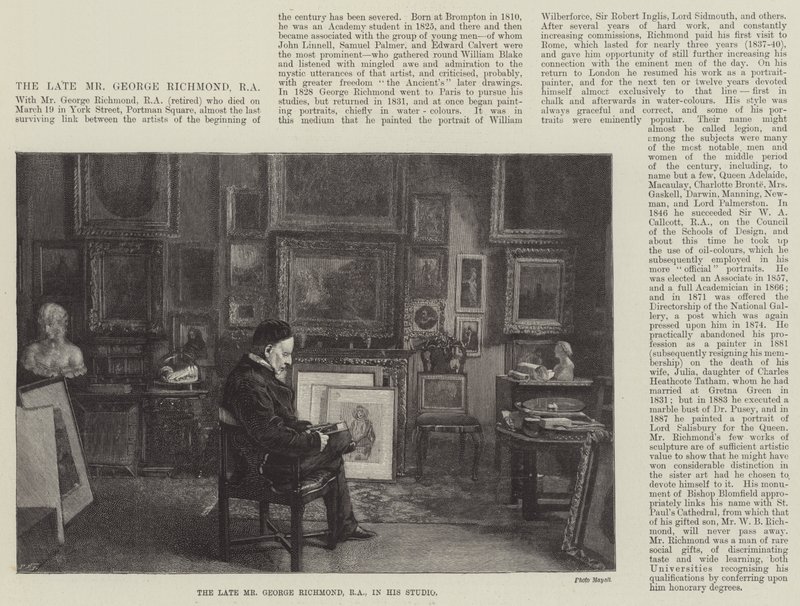 El difunto Sr. George Richmond, RA, en su estudio (grabado) de English School
