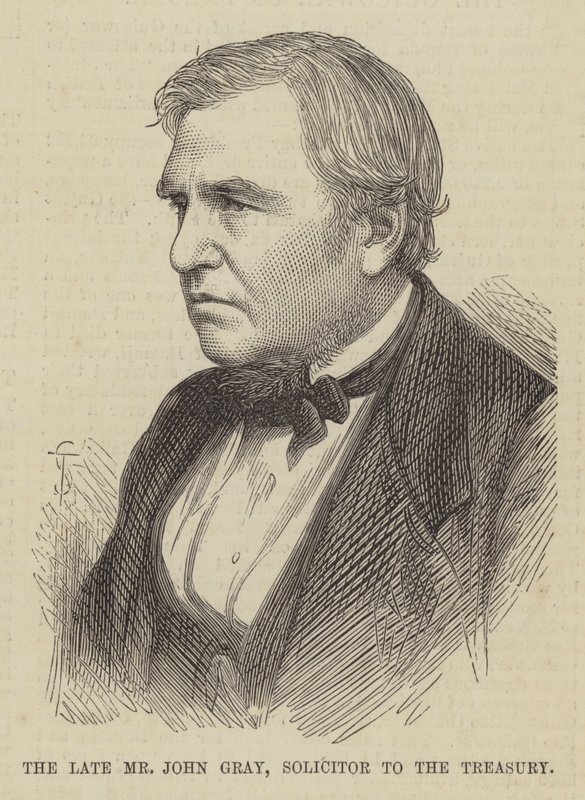 El difunto Sr. John Gray, Abogado del Tesoro (grabado) de English School