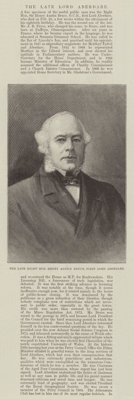 El difunto Muy Honorable Henry Austin Bruce, Primer Lord Aberdare de English School