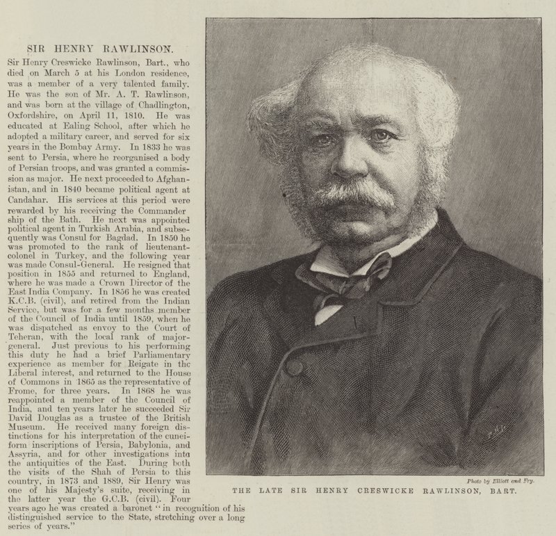 El difunto Sir Henry Creswicke Rawlinson, baronet (grabado) de English School