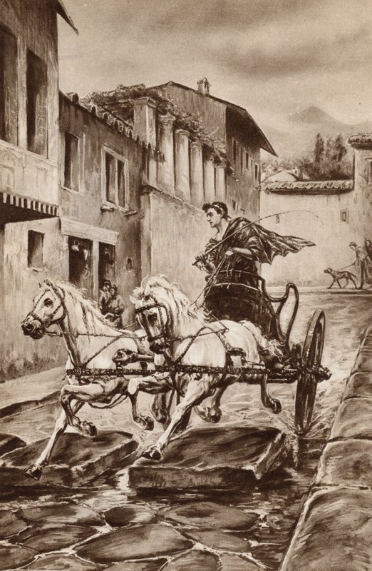 La vida de una calle en Pompeya en los grandes días antes de que la ciudad desapareciera (litografía en color) de English School