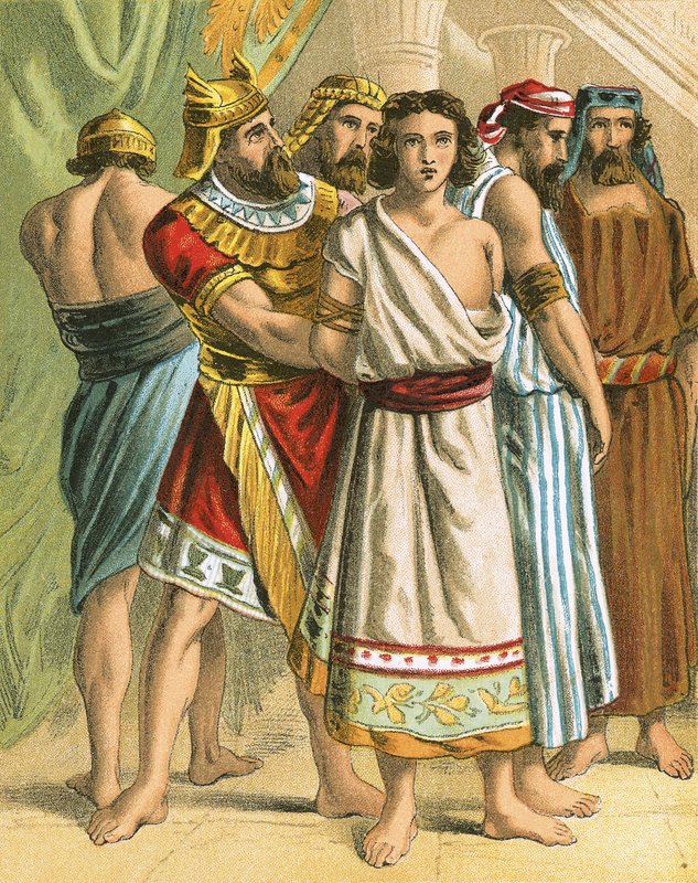Los hombres poderosos atando a Sadrac, Mesac y Abed-Nego de English School