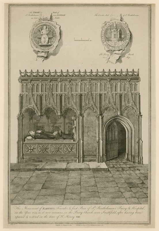 El monumento de Raherus, fundador y primer prior del Priorato y Hospital de San Bartolomé en el año 1123 de English School