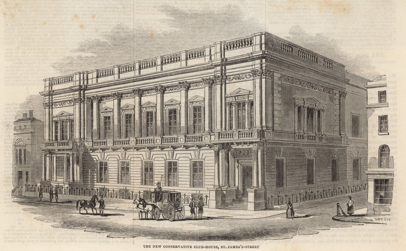 El nuevo Conservative Club House, St James Street, Londres de English School