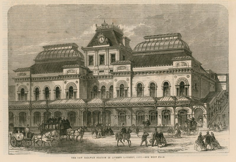 La nueva estación de ferrocarril en Liverpool Street, City, Londres de English School