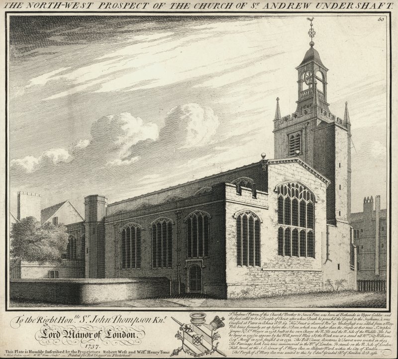 La perspectiva noroeste de la iglesia de St Andrew Under Shaft de English School