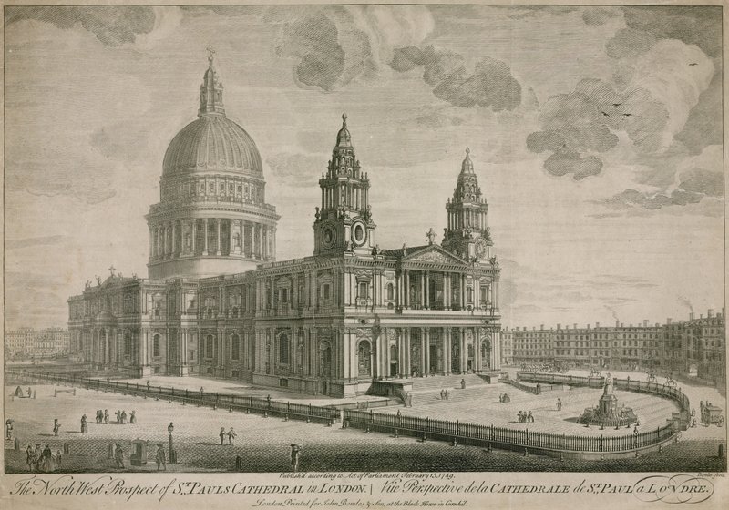 La perspectiva noroeste de la Catedral de San Pablo en Londres de English School