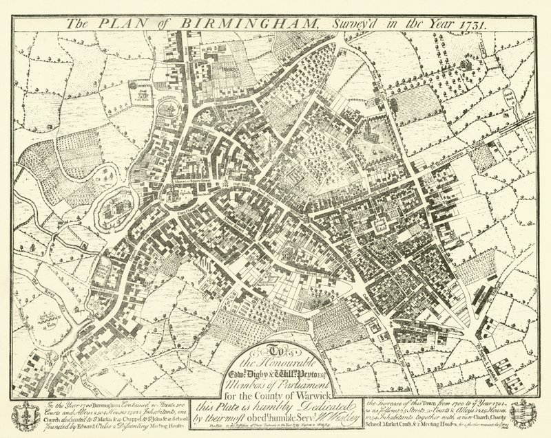 El plan de Birmingham, levantado en el año 1731 de English School