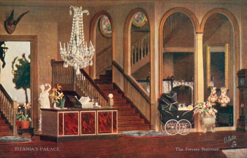 La escalera privada, Palacio de Titania (litografía en color) de English School