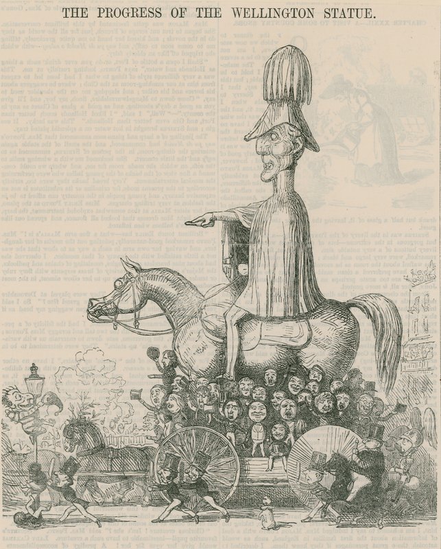 El progreso de la estatua de Wellington, caricatura de English School