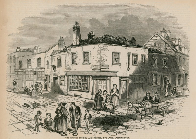 La escuela de harapos y refugio, Pye Lane, Westminster, Londres de English School